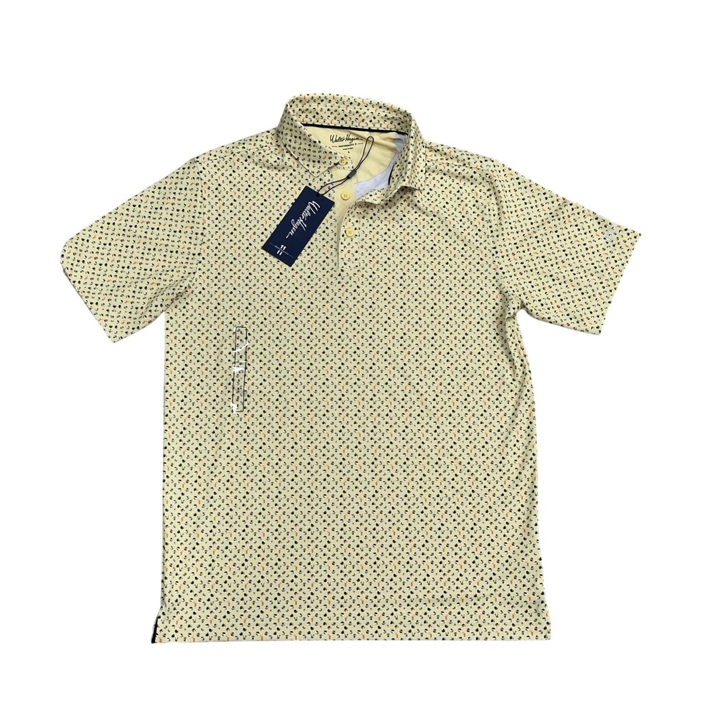 Walter Hagen Performance 11 Poolside Pale Yellow Print Polo Golf Stretch Mens S - Picture 1 of 10